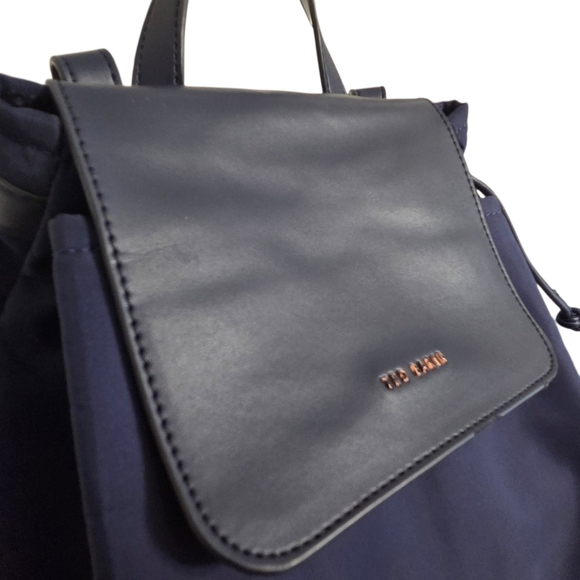 Ted Baker London Navy Nylon Drawstring Backpack Flap Top Handle Mini Bag - Picture 6 of 12